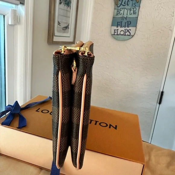 Louis Vuitton Double Zip Pink Leather Women's Bag Pouch WOC Pouchette crossbody - Picture 9 of 15